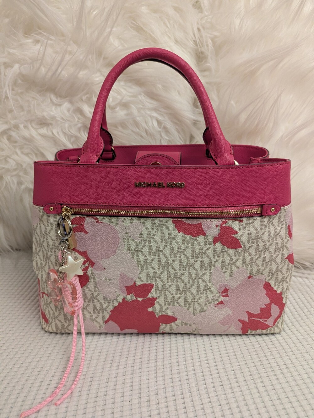 Michael Kors Pink Floral MK Tote Bag